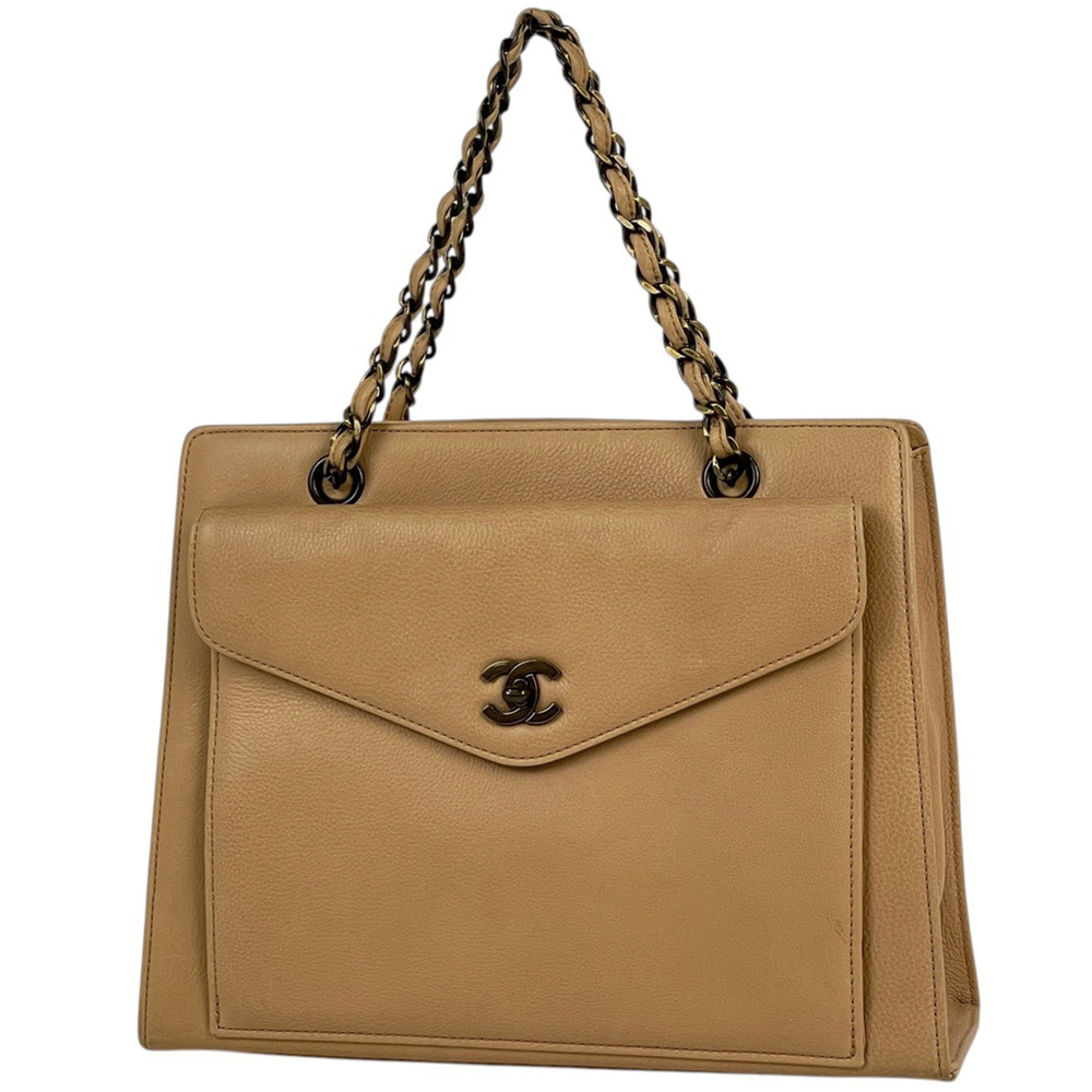 Chanel handbag, Coco Mark, leather, beige, women's.